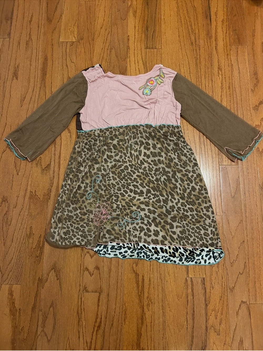 Urban Mango Leopard Floral Embroidered Boho Tunic Dress Size L - Picture 3 of 8